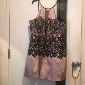 Short, rose gold/ dusty pink prom dress.